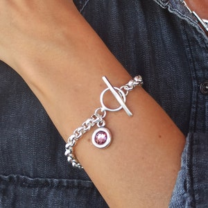 Braccialetto a barilotto con catena rolo in argento Swarovski
