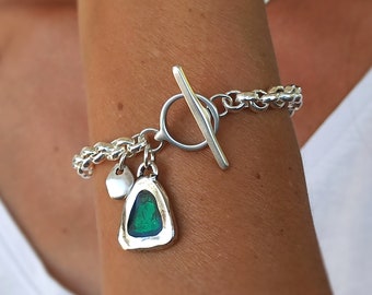 Bracciale con catena Rolo in argento massiccio e ciondolo a triangolo smaltato