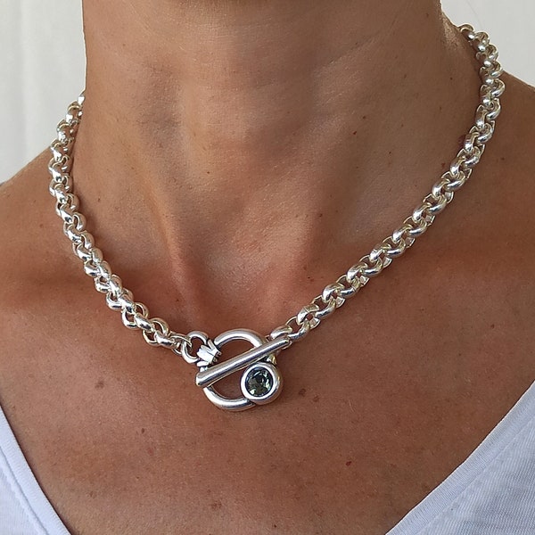 Silver Chunky Necklace, Swarovski Chunky Silver Rolo Chain, Swarovski Toggle Necklace