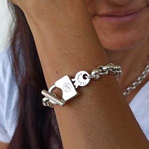 Silver Chunky Bracelet, Chunky Key and Lock Bracelet, Padlock Bracelet, Padlock Toggle