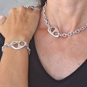 Silver chunky necklace and bracelet set, Chunky Toggle Necklace and bracelet, Silver toggle choker
