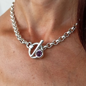 Silver chunky necklace, Swarovski chunky silver rolo chain, Swarovski toggle necklace