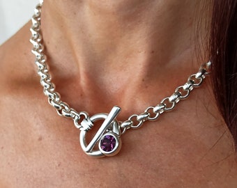 Silver chunky necklace, Swarovski chunky silver rolo chain, Swarovski toggle necklace