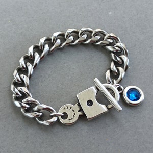 Chunky Cuban chain bracelet, Swarovski charm, Chunky Curb chain bracelet, Key and Lock bracelet, Padlock bracelet
