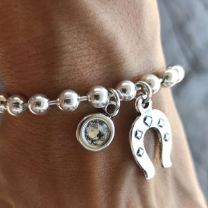 Silver chunky bracelet, Horseshoe bracelet, Silver horseshoe bracelet, Swarovski bracelet
