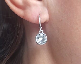 Swarovski crystal earrings, Charm hoop earrings, Swarovski crystal coins hoops, Dangle earrings