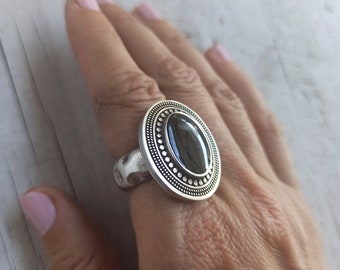 Anillo grueso de plata, anillo de declaración grueso, anillo ajustable de plata antigua, anillo boho