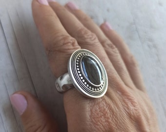 Anello grosso regolabile placcato in argento sterling, stile boho