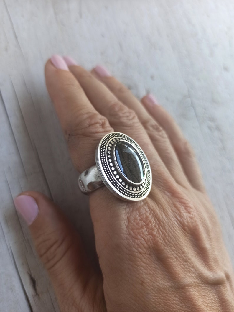 Silver Chunky Ring, Chunky Statement Ring, Antique Silver Adjustable Ring, Boho Ring image 1