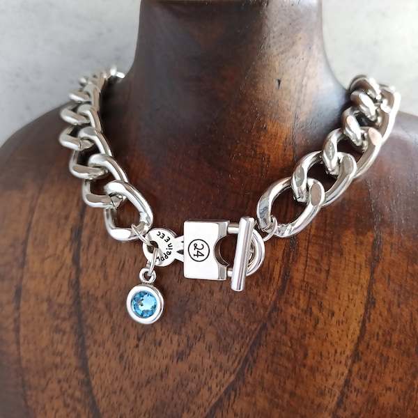 Chunky Chain Necklace, Padlock necklace, Chunky cuban chain, Swarovski pendant, Lightweight Aluminium chain