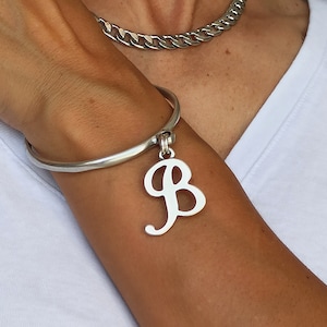Initial bracelet, Initial bangle, Initial charm bracelet, Initial pendant bracelet