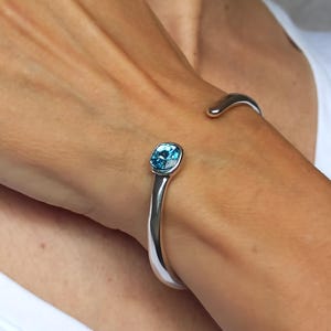 Silver Plated Bangle Bracelet with Crystal, Rigid Cuff for Women, Elegant Jewelry Gift