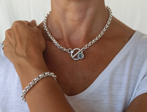 Silver Chunky Necklace Swarovski Chunky Silver Rolo Chain
