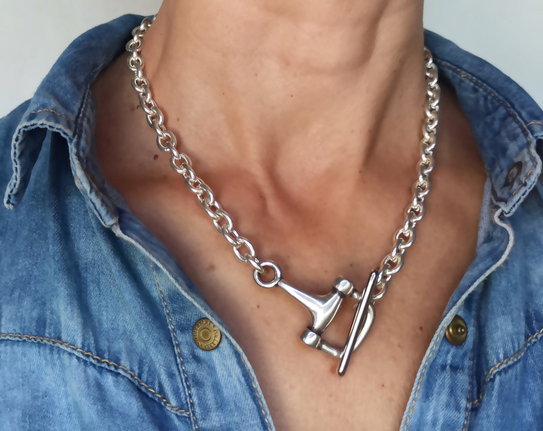 Silver Horsebit Necklace, Silver Horsebit Necklace, Chunky Silver Chain