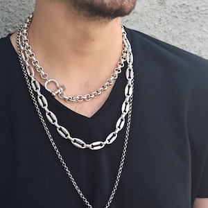 Men Silver chunky necklace, Mariner chain necklace, Chunky mariner chain, Gift for him, silver zamak chain