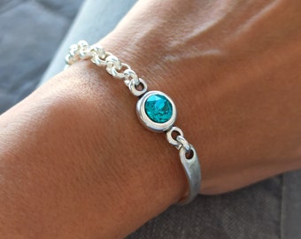 Swarovski silver bracelet, birthstone swarovski bracelet, sterling silver plated bracelet, zamak and swarovski