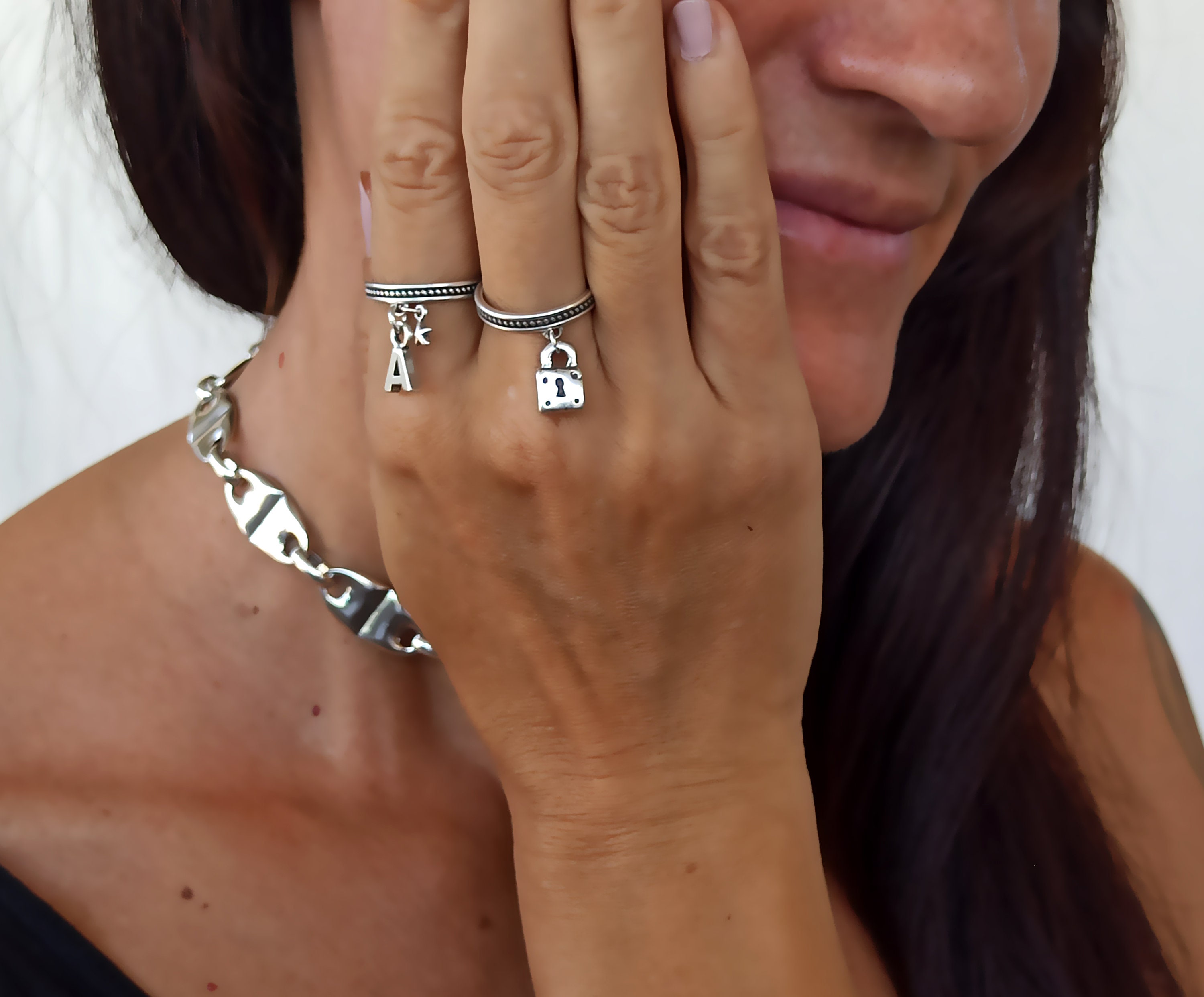 Silver Padlock Ring, Padlock Ring, Pendant Charm Ring, Gift