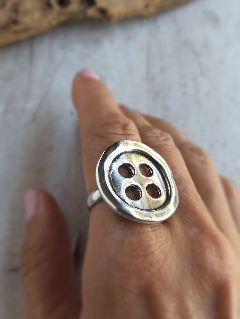 Adjustable Silver Button Ring: Chunky Zamak Statement Ring - Etsy Australia