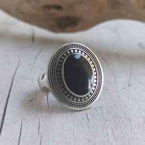 Silver Chunky Ring, Chunky Statement Ring, Antique Silver Adjustable Ring, Boho Ring Black