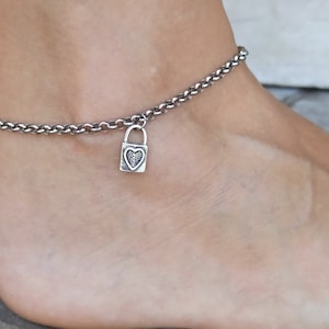 Silver rolo chain padlock Anklet