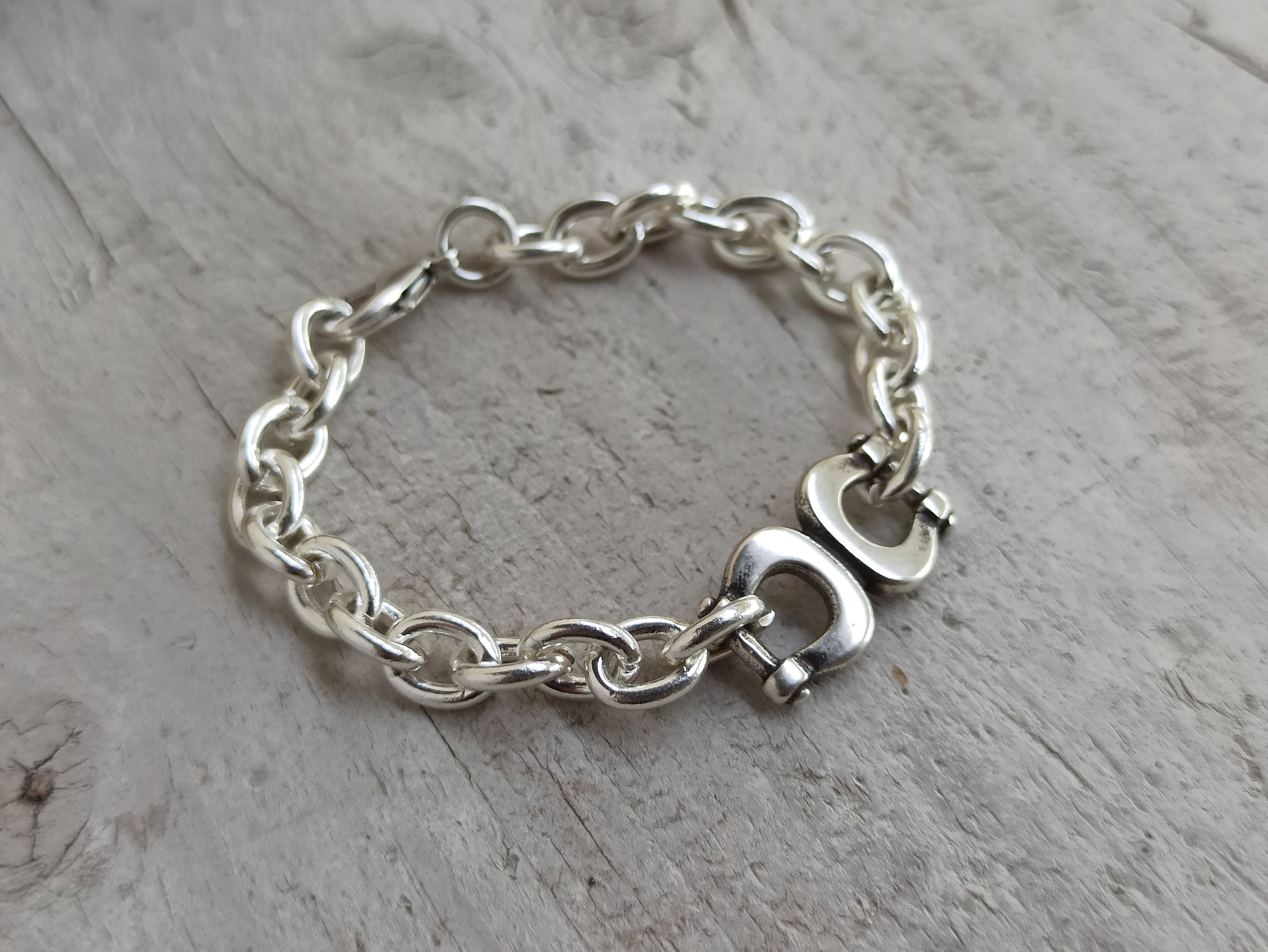 Silver Chunky Bracelet, Horse Silver Stirrup Chain Bracelet
