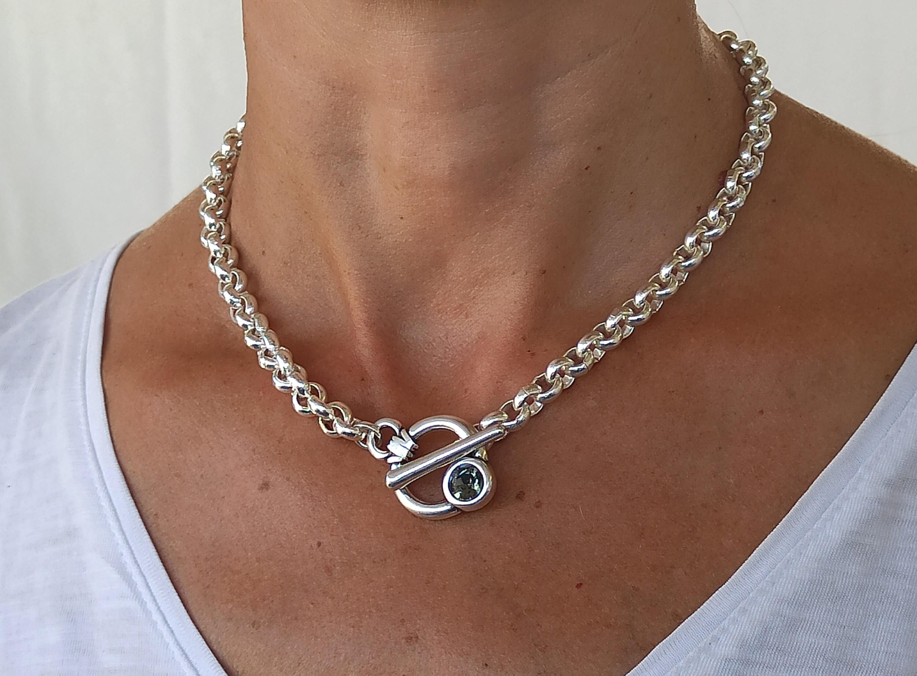 Silver Chunky Necklace, Swarovski Chunky Silver Rolo Chain