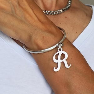Initial bracelet, Initial bangle, Initial charm bracelet, Initial pendant bracelet
