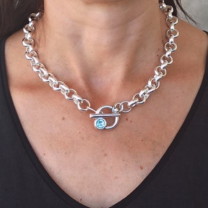 Silver chunky necklace, Swarovski chunky silver rolo chain, Swarovski toggle necklace image 2