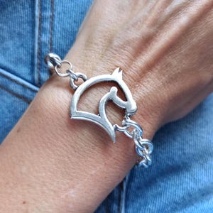 Silber Pferdekopf Armband, Reiter Schmuck Geschenk, Kettenarmband für Pferdeliebhaber, versilbert Pferdekopf Armband