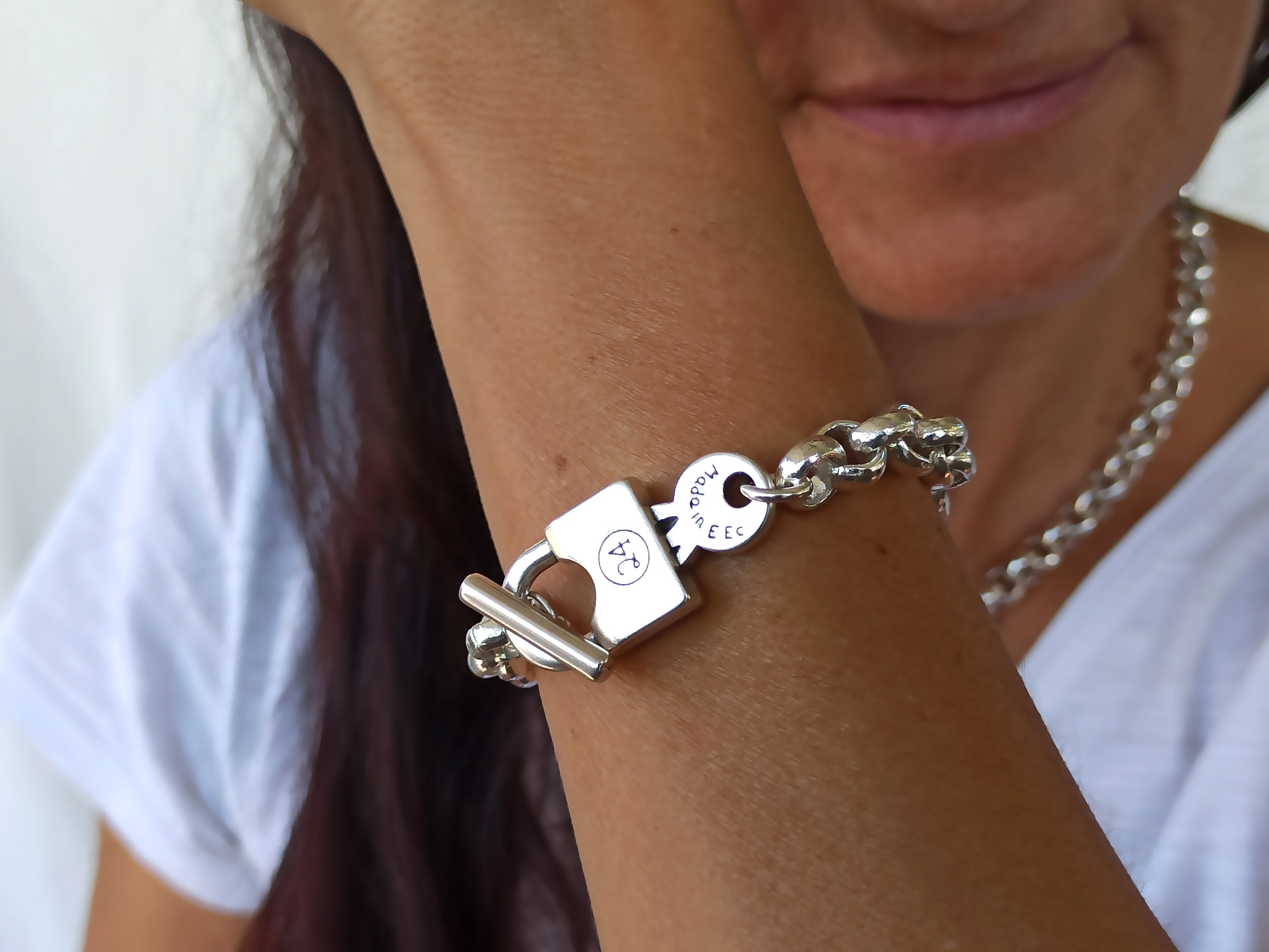 Silver Chunky Bracelet Chunky Key and Lock Bracelet Padlock | Etsy