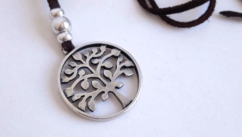 Zamak necklace Boho necklace Suede necklace Tree of Life Leather Necklace Sterling silver plated necklace Gift for Her