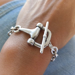 Chunky silver bracelet, silver horsebit chain bracelet