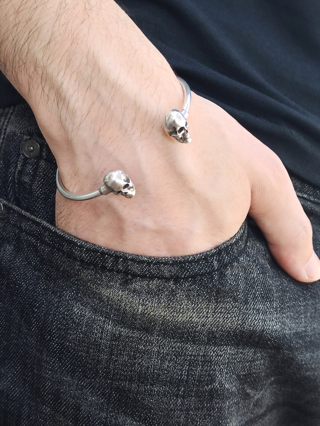 Men's Silver Bracelet Skull Bracelet for Men Skull Etsy