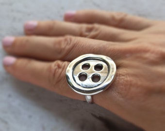 Button ring, Silver button ring, Chunky ring