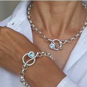Ensemble gros collier et bracelet en argent, grosse chaîne Rolo en argent Swarovski, collier et bracelet Swarovski Toggle image 8