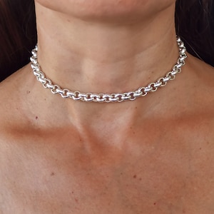 Gargantilla gruesa de plata, collar de plata llamativo, gargantilla de plata, collar grueso para mujer.
