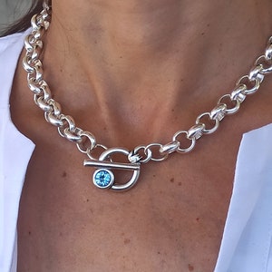 Silver chunky necklace, Swarovski chunky silver rolo chain, Swarovski toggle necklace image 5