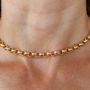 Gold plated 24k Choker, Statement necklace, gold plated chunky collar, Chunky rolo chain