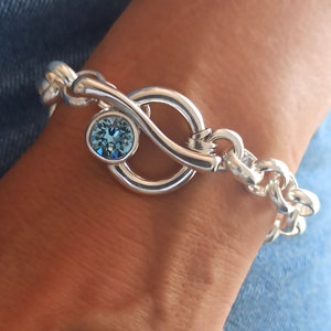 Zilveren dikke armband, dikke Swarovski-schakelarmband, zilveren rolo-armband