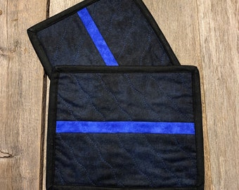 Mug Rug/Snack Mat Set, Law Enforcement Appreciation & Support, Thin Blue Line