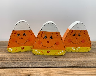 Set of 3 Hand Painted Wooden Candy Corn - Fall/Harvest Home Decor