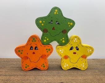 Hand Painted Wooden Harvest Stars, Fall Decor, Set of 3