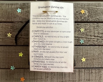 Graduation Survival Bag, Heartfelt Gift, Handmade or Organza Drawstring Bag