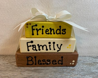 Wooden "Friends-Family-Blessings" Stacked Blocks