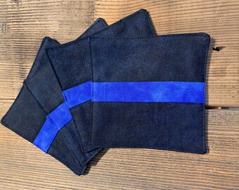 Thin Blue Line Fabric Coaster - Set of 4, Law Enforcement Decor