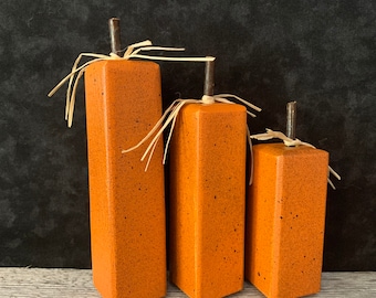 Wooden Tall Slender Pumpkins, Set of 3, Handmade, Fall Decoration