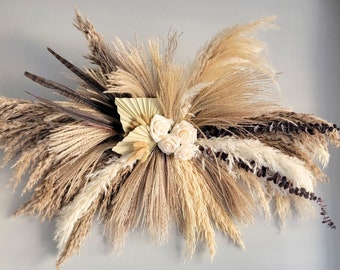 Terracotta & Pheasant Feather Pampas Wall Decor, Pampas Arch Arrangement, Event Backdrop Floral, Baby Shower Decor Dried Flower wall hanging