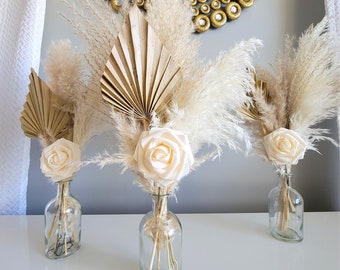 Cream Flower Pampas Centerpiece Set of 4, 6, 12 Floral Centerpiece Boho Wedding Cake Flowers Decor Bridal Bouquet Bridesmaid Table Decor