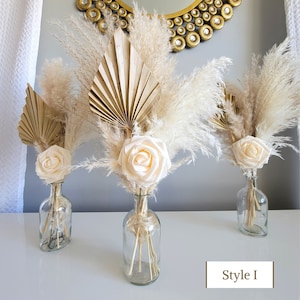 Cream Flower Pampas Centerpiece Set of 4, 6, 12 Floral Centerpiece Boho Wedding Cake Flowers Decor Bridal Bouquet Bridesmaid Table Decor