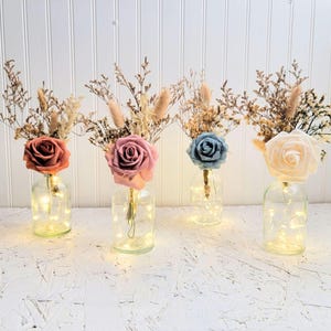 Blush Cream Terracotta Blue Rose  Wedding Centerpiece Baby Shower Decor, Rehearsal Dinner Decor, Bridal Shower,  Fairy Lights Centerpieces